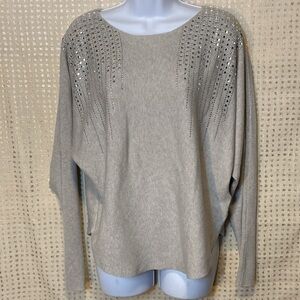 Vila Milano Textured Hearther Grey Knit Sweater with Jeweled Detailing